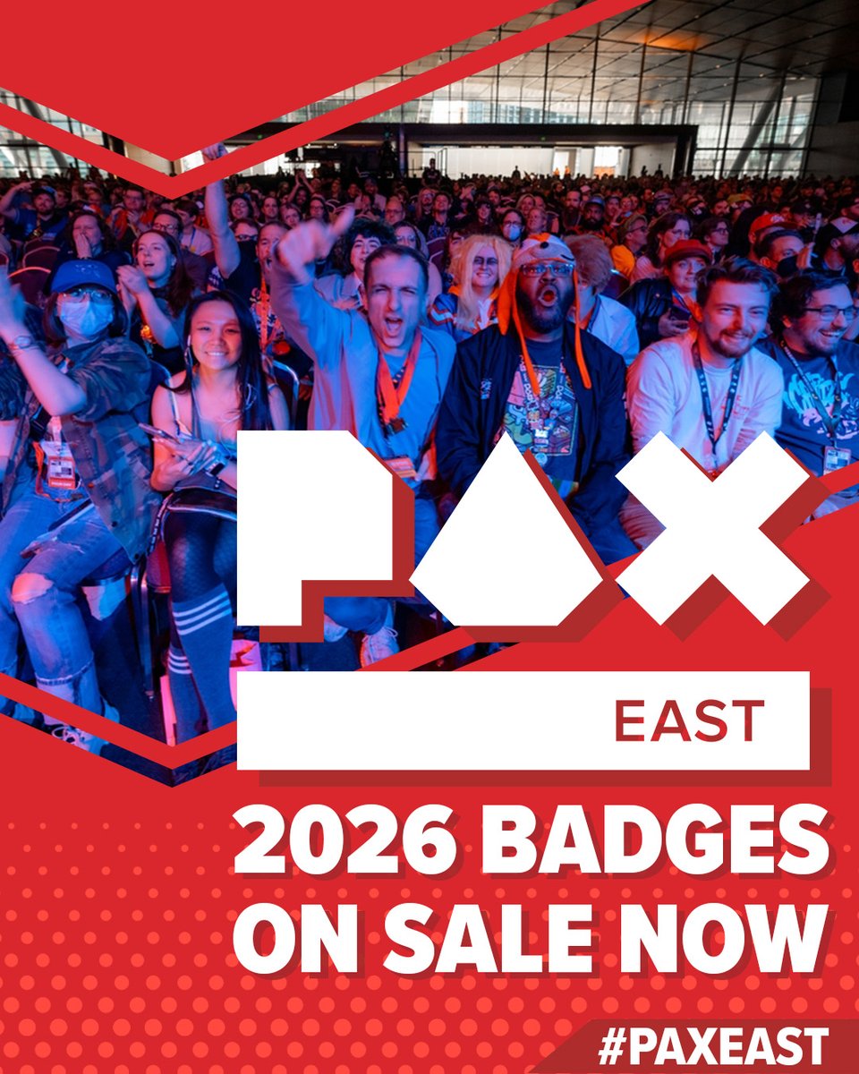 PAX_Badges's tweet image. 🚨 SOUND THE ALARMS 🚨 #PAXEast 2026 badges are on sale now!
1️⃣ Grab your badges ➡️ bit.ly/PAXE26Badges
2️⃣ Book your hotel 🏨 bit.ly/PAXE26Hotels
3️⃣ Prepare for the ultimate gaming marathon in Boston, March 26–29, 2026