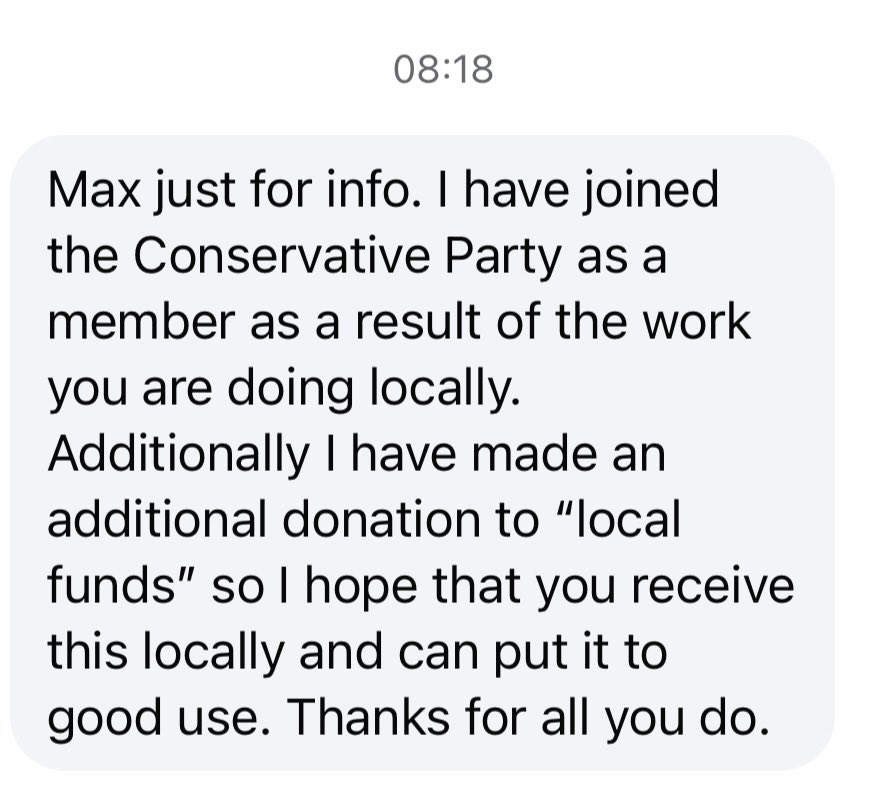 Politics definitely has its great moments. I received this from a resident today – it makes it all so worth it and shows local work from Conservatives can make all the difference…🙌