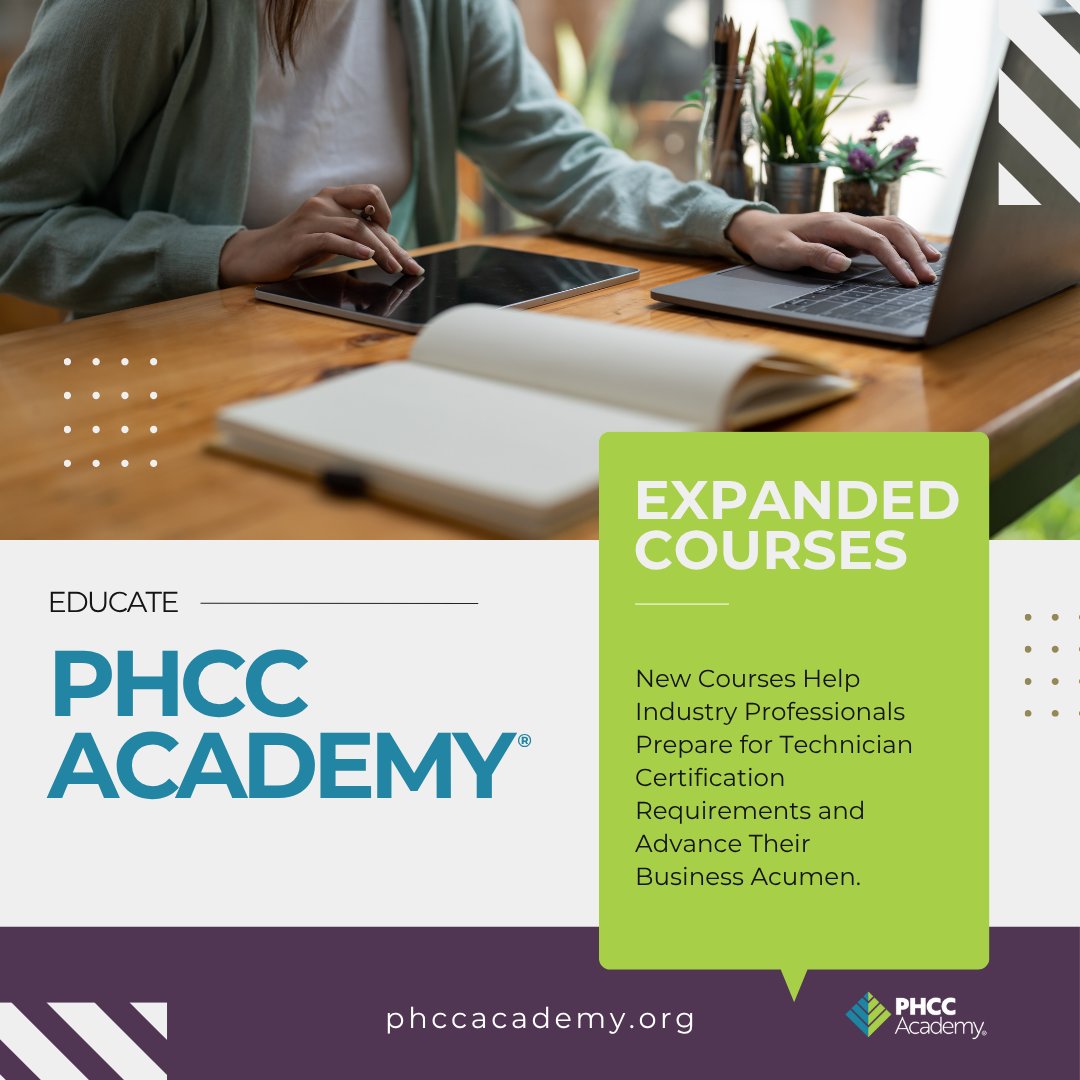 phccnatl's tweet image. We’re proud to support PHCC Academy’s new course offerings, designed to help professionals meet technician certification requirements and strengthen their business acumen.

#PHCC