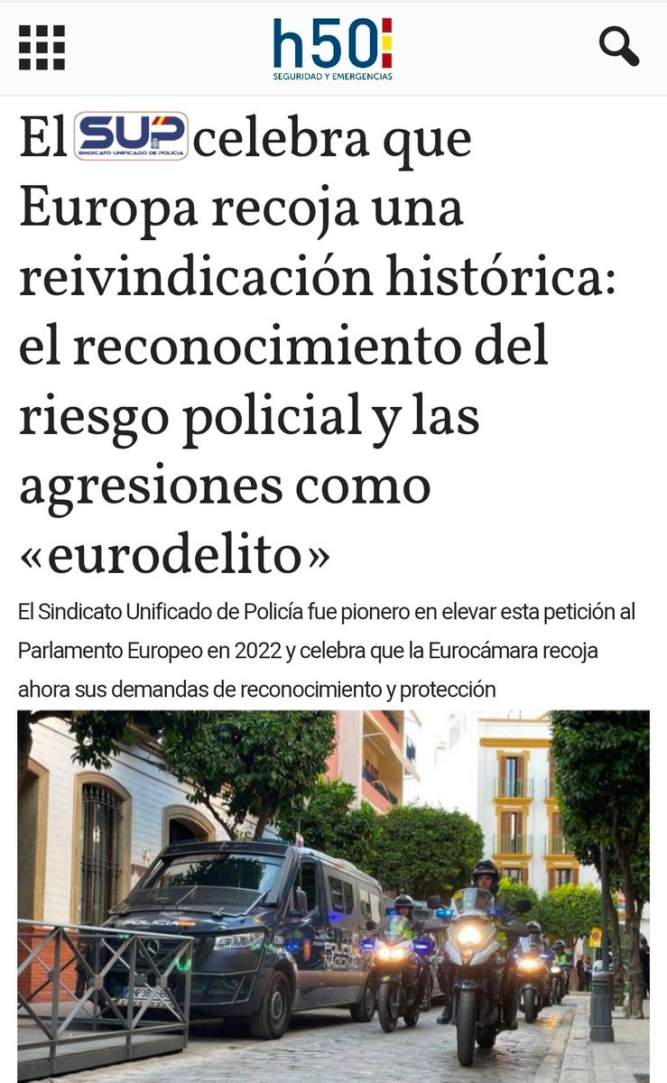 El <a href="/Sup_Policia/">SUP</a> celebra que #Europa recoja una reivindicación histórica: el reconocimiento del riesgo policial y las agresiones como #Eurodelito
El #SUP, pionero en elevar esta petición al #ParlamentoEuropeo en 2022 celebra que la Eurocámara recoja ahora sus demandas de