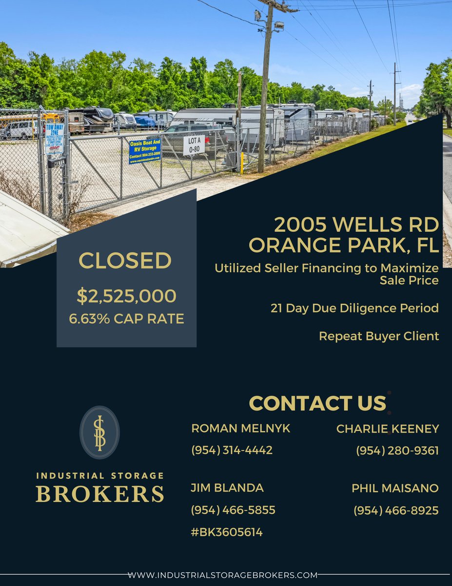 Closed! Another creatively structured, seller financing deal across the finish line. Please reach out to connect about IOS, RV Boat Storage and Industrial Land Development! 
#CRE #CommercialRealEstate #industrialrealestate #FloridaRealEstate