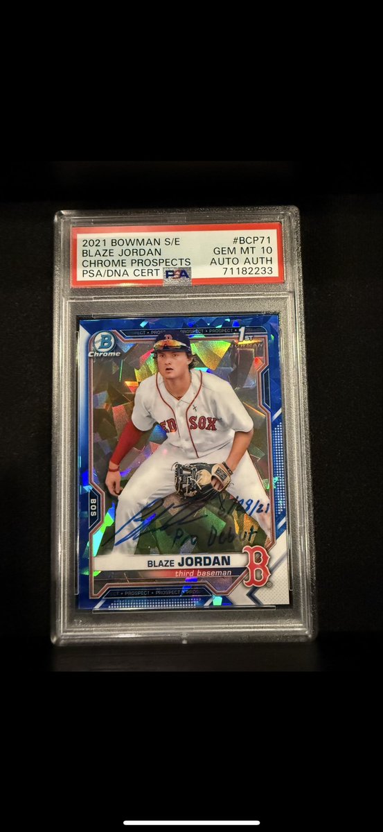2021 Bowman Sapphire of mine, I’ve always loved the Sapphires! Signed it with also the inscription of when I made my pro debut! Psa 10!