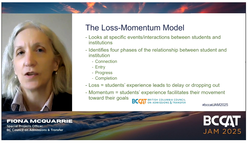bccat_org's tweet image. Dr. McQuarrie applying the loss-momentum model to the transfer credit journey for post-sec students

#bcpse #bctransfersystem #studentmobility #bccatjam2025