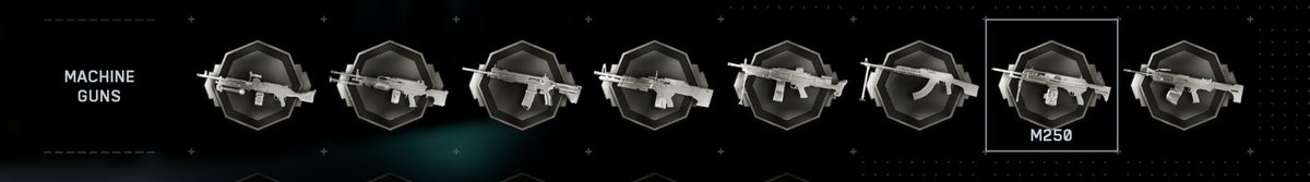 StealthoSymo's tweet photo. With the goal of getting all the lmgs to level 50. I've decided to bring them all up in stages.  They're currently all at level 20
 (except the m250 that's my favourite). Each has its role to play on certain maps, etc. 
#Battlefield6 #BF6 #Battlefield #LMG https://t.co/2faJJXCFwH
