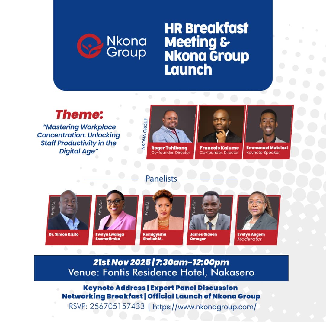 Am Honoured to be a Speaker at the HR Breakfast Meeting &amp; Launch of Nkona Group 
Under the theme “Mastering Workplace Concentration – Unlocking Staff Productivity in the Digital Age,” we’ll be exploring how digital distractions, social media habits, and modern work cultures.
