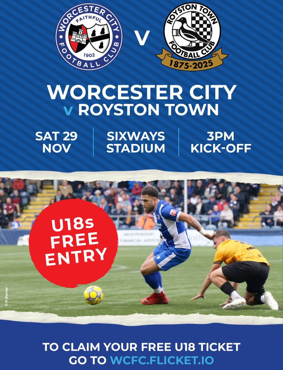 Free Entry for U18s against <a href="/RoystonTownFC/">Royston Town FC</a> - 29th November