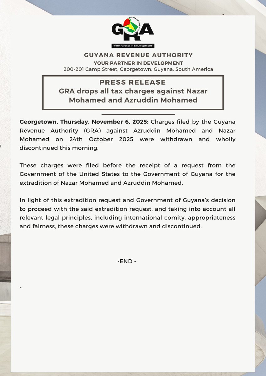 #𝐏𝐑𝐄𝐒𝐒𝐄𝐑 - 𝐆𝐑𝐀 𝐝𝐫𝐨𝐩𝐬 𝐚𝐥𝐥 𝐭𝐚𝐱 𝐜𝐡𝐚𝐫𝐠𝐞𝐬 𝐚𝐠𝐚𝐢𝐧𝐬𝐭 𝐍𝐚𝐳𝐚𝐫 𝐌𝐨𝐡𝐚𝐦𝐞𝐝 𝐚𝐧𝐝 𝐀𝐳𝐫𝐮𝐝𝐝𝐢𝐧 𝐌𝐨𝐡𝐚𝐦𝐞𝐝