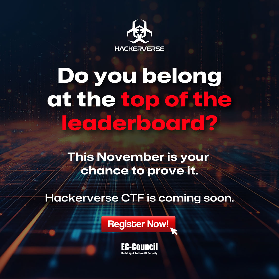 hackerverse_ecc's tweet image. ⚡ Step in to the Hackerverse CTF. Register now: buff.ly/4ijRWG6 
This month, test your mettle: targeted, skill-based CTF challenges across key cyber domains. Climb the leaderboard, earn glory, and level up your skills. Are you in? 🚀🛡️
#eccouncil #hackerverse