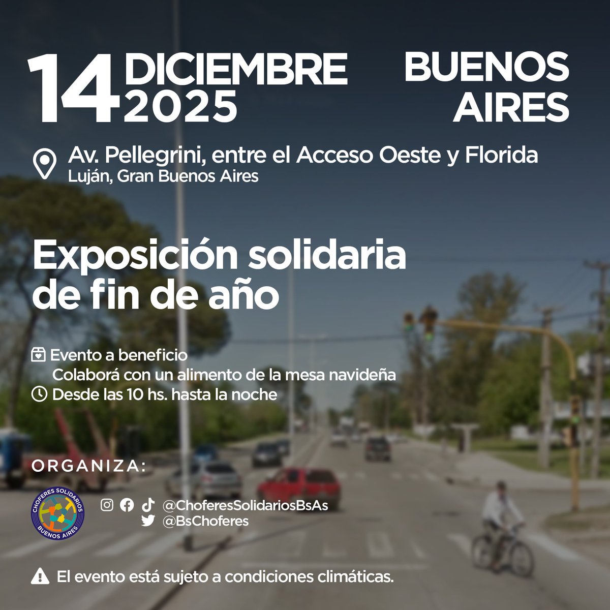 Exposición solidaria de fin de año

📅: Domingo 14/12/2025
🕓: Desde las 10 hs. hasta las 20 hs.
📍: Av. Pellegrini, entre Acceso Oeste y Florida, Luján, Gran Buenos Aires

Participan de este evento:
- <a href="/SolidariosBsAs/">Choferes Solidarios Bs As</a>