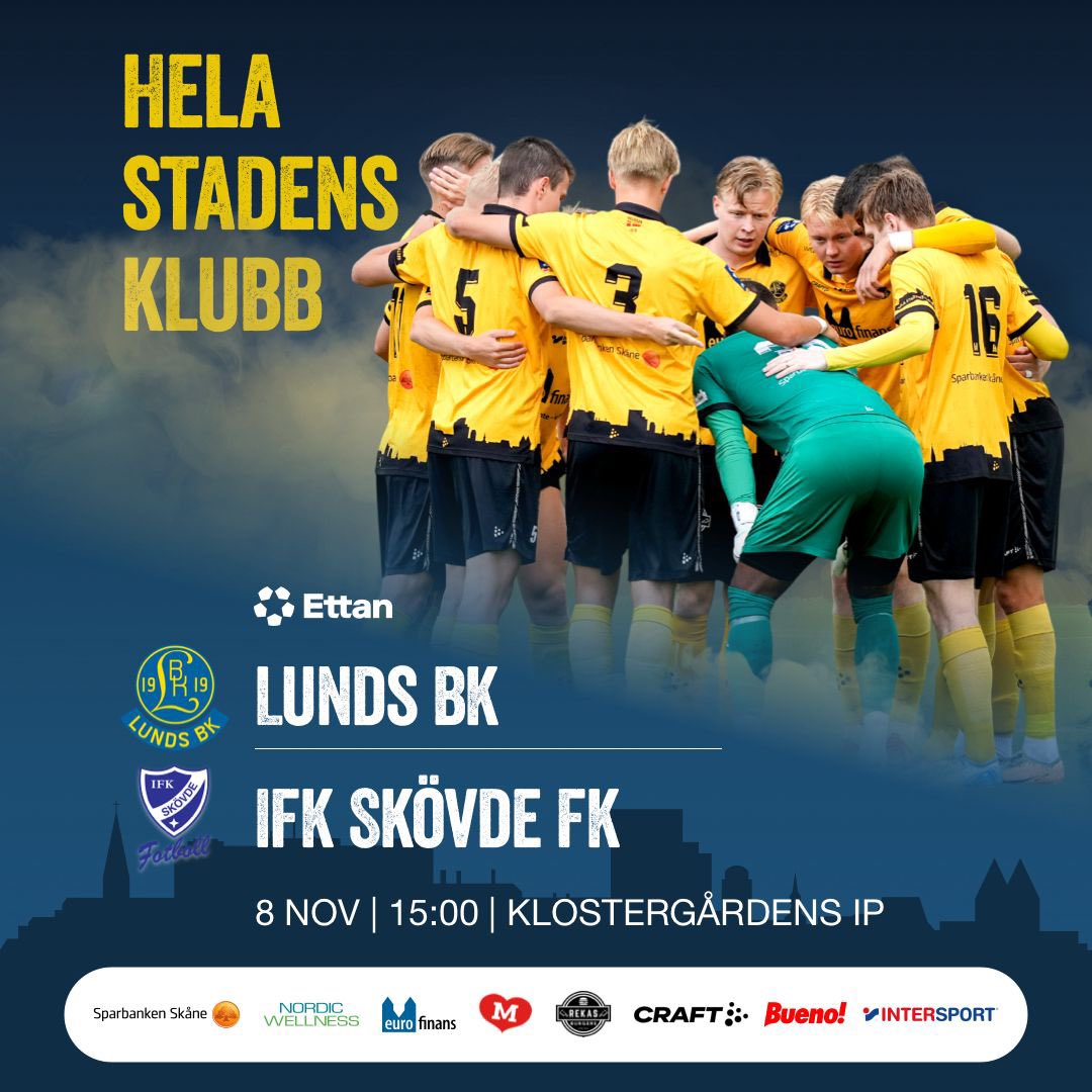 Kom ner och stötta herrlaget i säsongens sista match i Ettansödra 2025

Lunds BK tar emot IFK Skövde FK med avspark 15.00 på Söndag.

Biljetter : lundsbk.se/biljetter

#lundsbk #fotboll #ettansödra