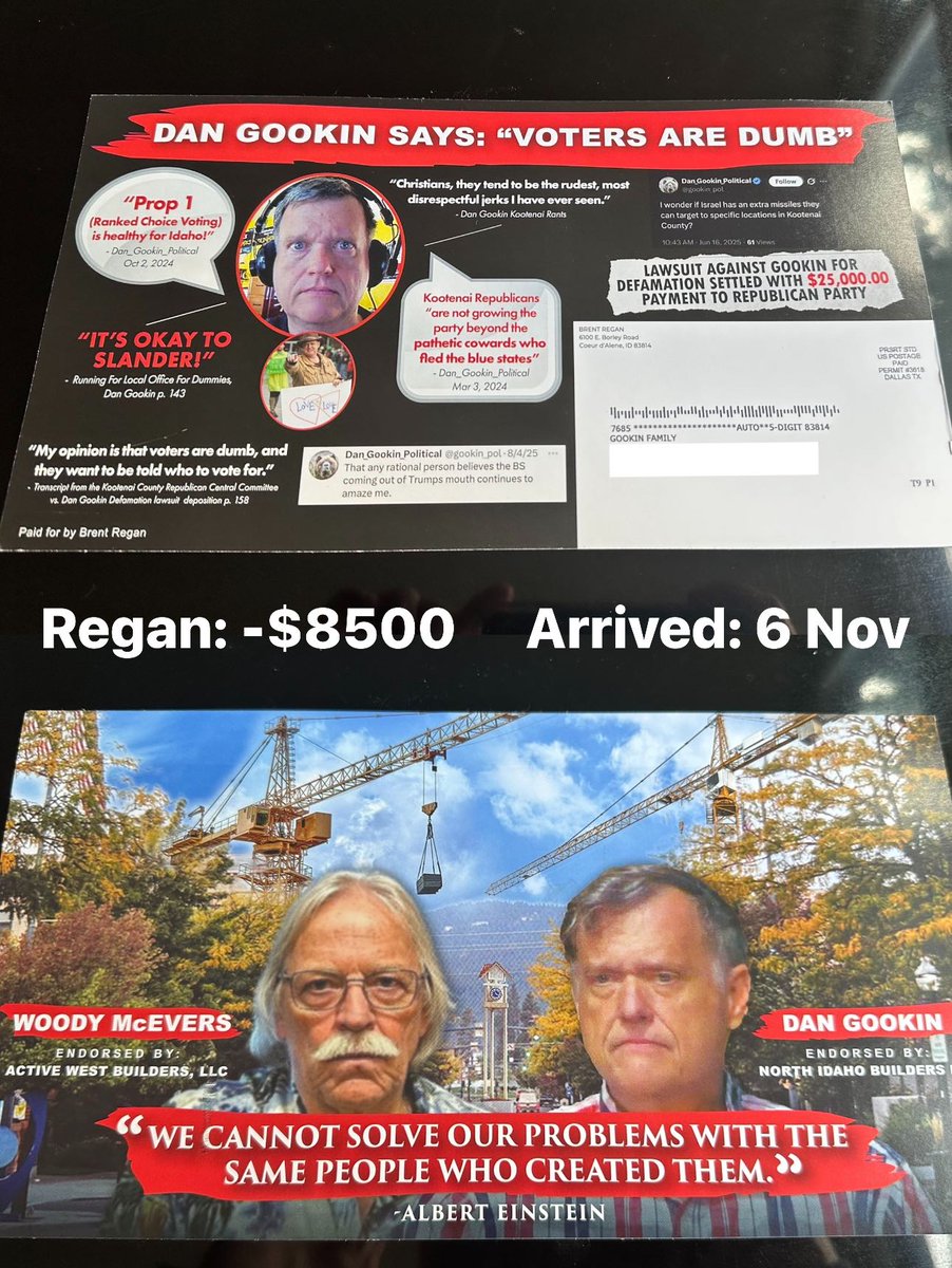 This arrived in the mail box today. Two days after the election. Whoopsie.