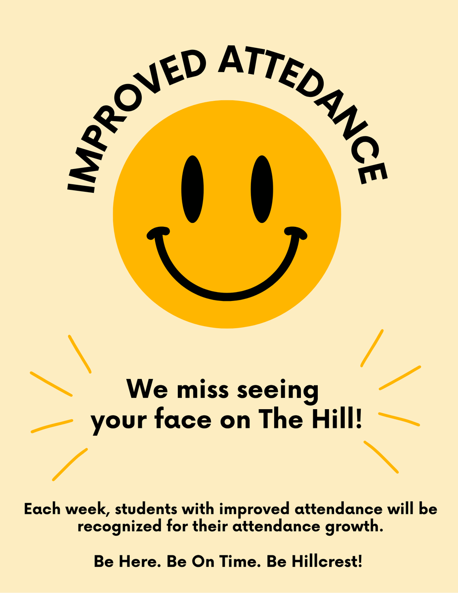 20 students (5 from each grade level) were recognized for improving their attendance today. Be Here. Be On Time. Be Hillcrest!