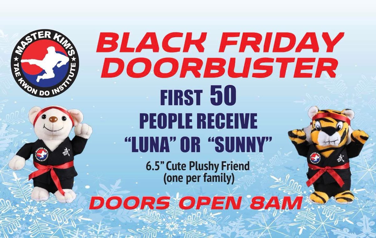 🎁 2025 Black Friday Holiday Sale
Our 9th Annual Black Friday Holiday Sale is Friday, November 28 and the dojang will be transformed into the MKTKD Superstore! Doors open at 8am sharp until 12 noon!