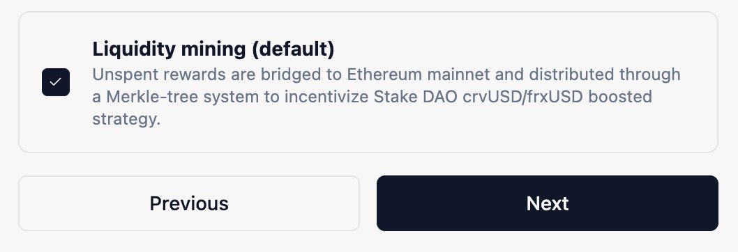 StakeDAOHQ's tweet photo. Permissionless Liquidity Mining is now live on Votemarket.

Create your campaign, select your gauge, and define your budget, max price protection, voter selection, and parameters.

Any unspent rewards are automatically bridged to Ethereum on Thursdays and redistributed through Stake DAO boosted strategies, directly rewarding LPs with no fees.

Available for Votemarket @CurveFinance, @Balancer, and @pendle_fi mainnet gauges.