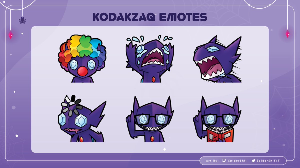 We officially have new emotes!! 

These silly little guys are ready to cause mischief in a chat near you 😈 

Art by the amazing <a href="/SpiderShiiVT/">SpiderShii 🕷️ Spider Day March 14!</a>