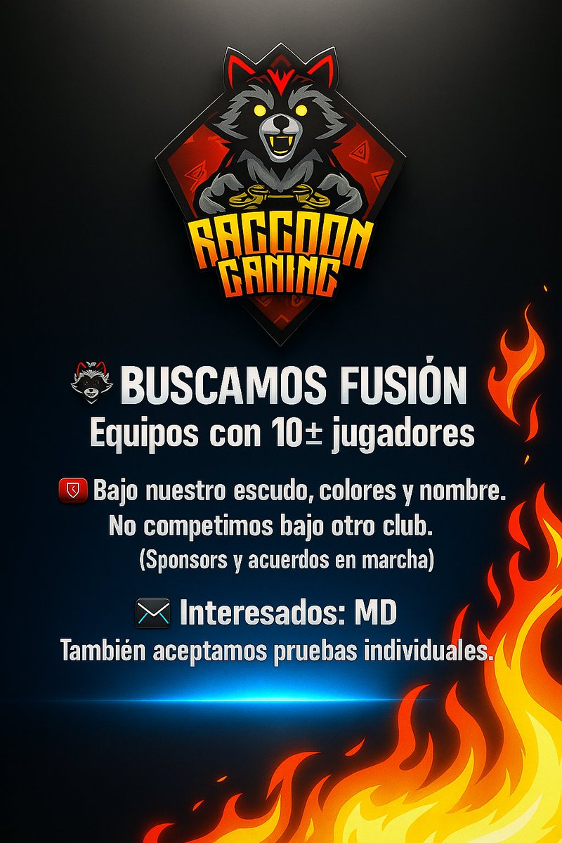🦝 Raccoon Gaming busca fusión con otro equipo (10± jugadores).
Competimos bajo nuestro escudo y colores.
📩 Interesados: MD.
También aceptamos jugadores de pruebas.
#RaccoonGaming #EAFCClubs <a href="/_chocolate3000/">AYUDAS FIFA CHOCO3K🐦</a> <a href="/AyudaInfoClubes/">AYUDA • INFO • 3️⃣0️⃣0️⃣0️⃣</a> <a href="/Ojeadorbossfc/">Ojeador Fc26</a> <a href="/EAFCES/">FC26 España 🇪🇦</a> #EAFC26 #clubespro