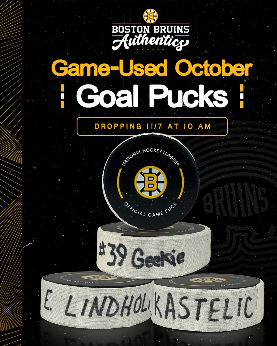 The first set of goal pucks from the B’s regular season drops tomorrow at 10AM! 🏒 Don’t miss your shot to score a piece of the start of the season with game-used goal pucks from October home games. 

Shop tomorrow starting at 10AM at Bruinsauthentics.com