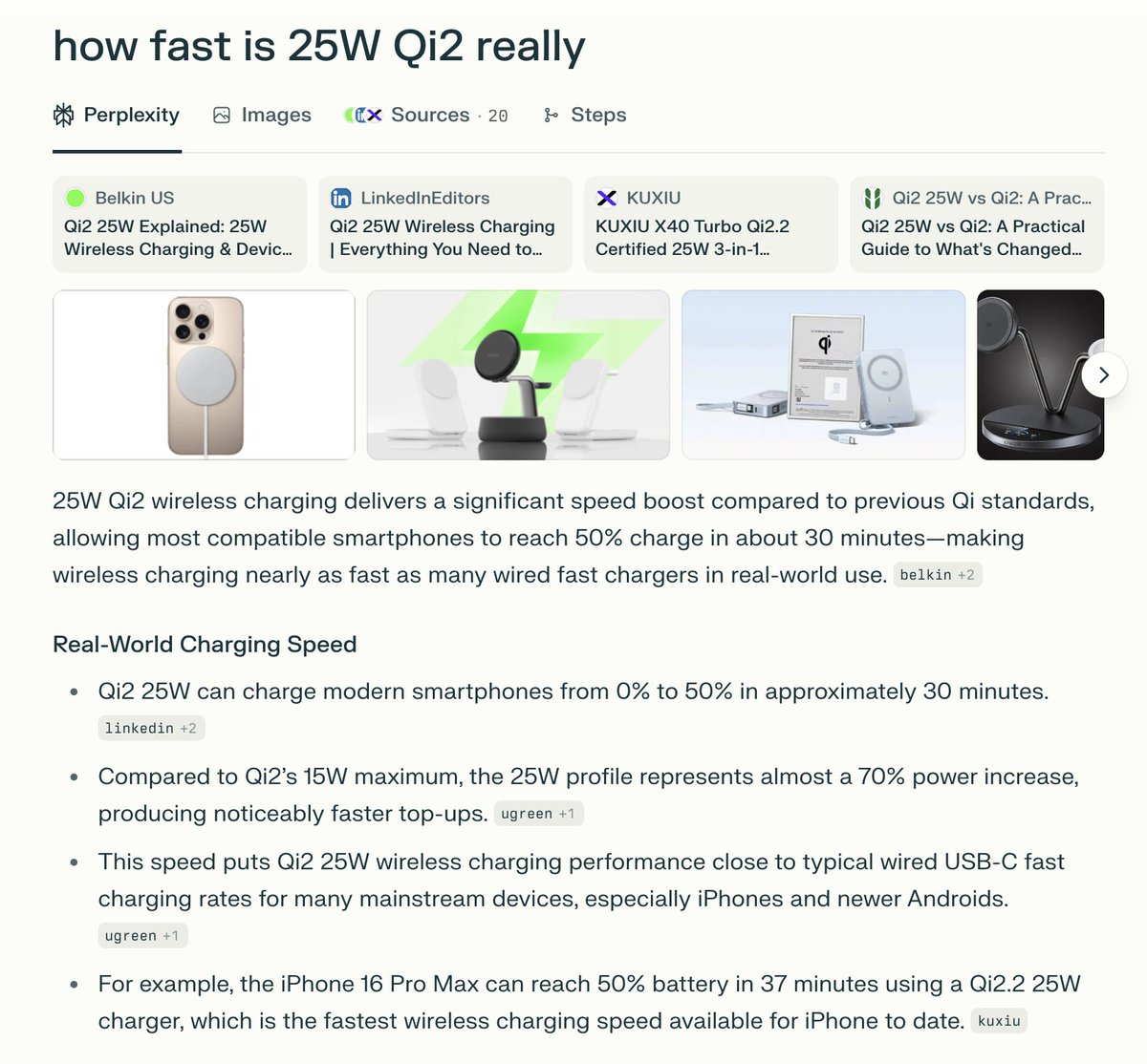 We asked @Perplexity how fast 25W Qi2 really is. Answer?...

REALLY Fast