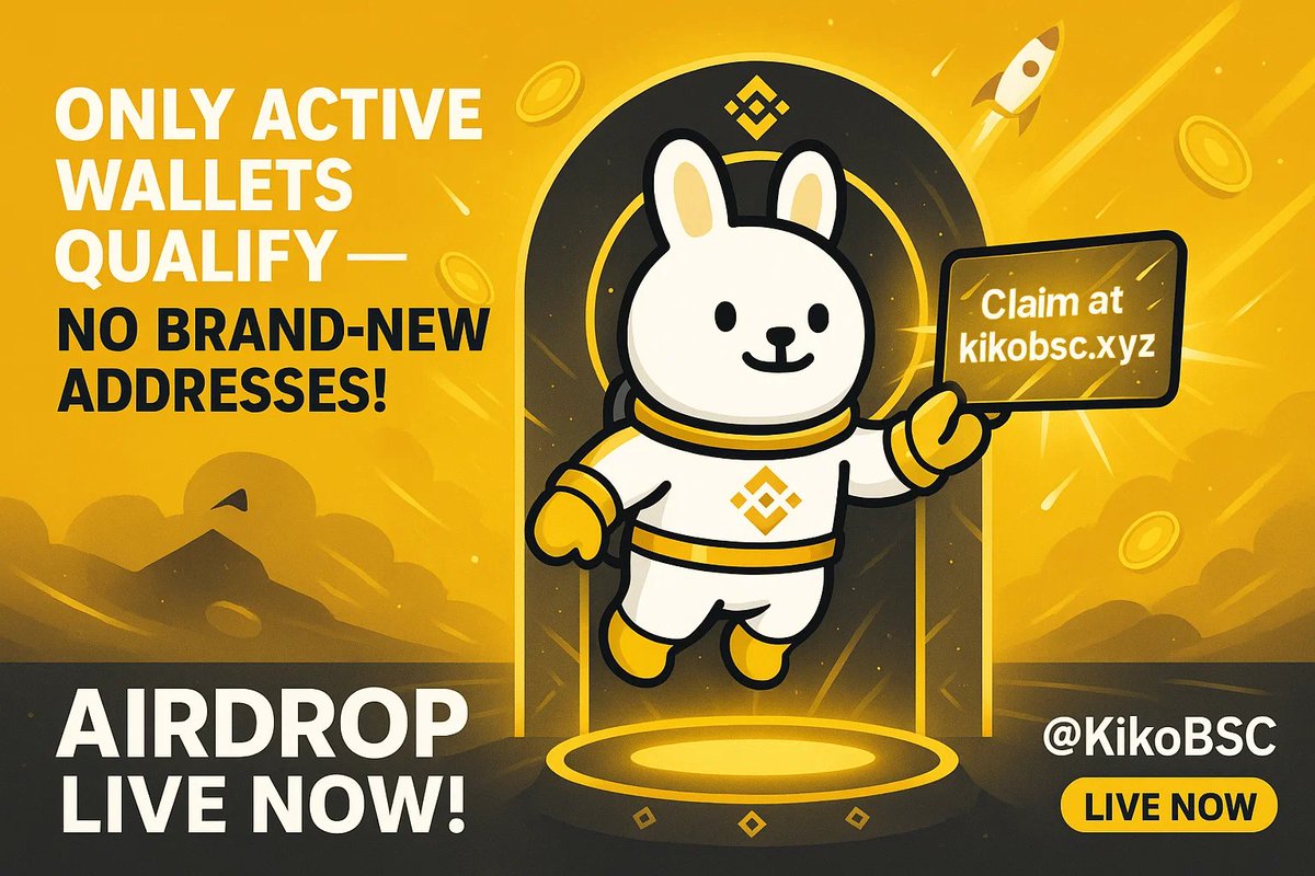 KikoBSC's tweet photo. 🚀 THE $KIKO AIRDROP IS LIVE! 🪂🔥

Claim at https://t.co/EKeY0tL063 — get your share now 💰

💎 20M $KIKO available
🌐 Open to all community wallets
⚠️ Wallet must be active — new ones don't qualify!

It's Claim time 🐰⚡

#KIKO #Airdrop #BSC #Crypto #BNB #Web3 https://t.co/qPmWHR1FVp