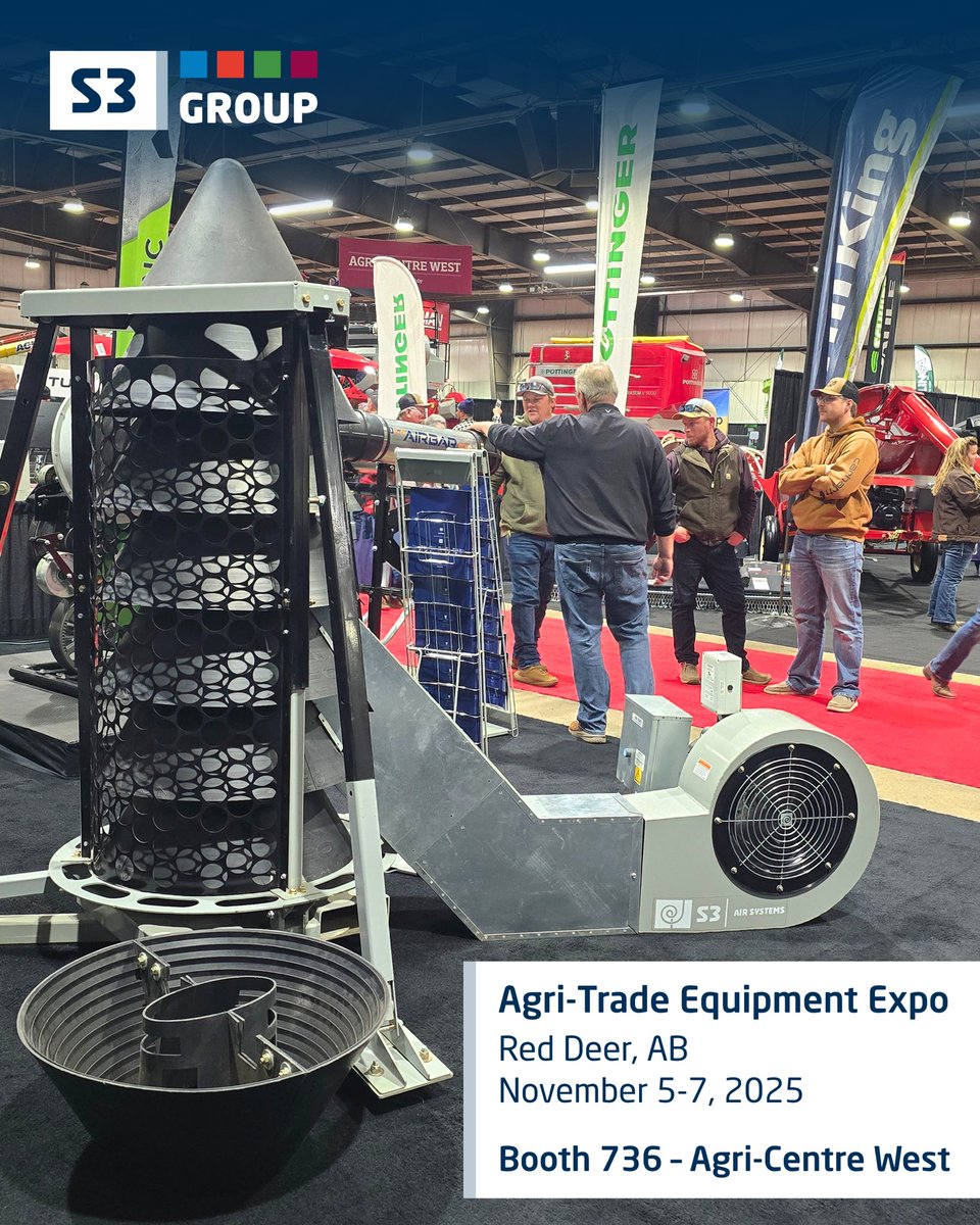 It’s a busy Day 2 at Agri-Trade Equipment Expo in Red Deer, AB! 🌾

Find S3 AWS Airbar and S3 Air Systems in Agri-Centre West at Booth 736 to learn all about our latest innovations in bin aeration and air-assist pulse harvesting. We’re here until 5pm! #AT25