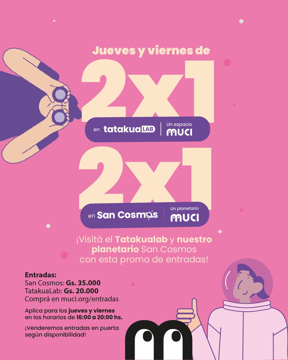 muci_py's tweet image. Te recordamos que continúa nuestra promoción de 2x1 los jueves y viernes por la tarde 😉✨

Reserva en muci.org/entradas