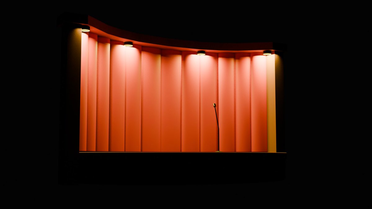 ByWeiix's tweet photo. Commission of a minimalist micro-theater stage created in Blender, with warm lighting.

#3DArt #Blender3D #Commission #DigitalRendering #MinimalistDesign #TheaterStage #LightingDesign #3DModeling https://t.co/MxifSmvf7b