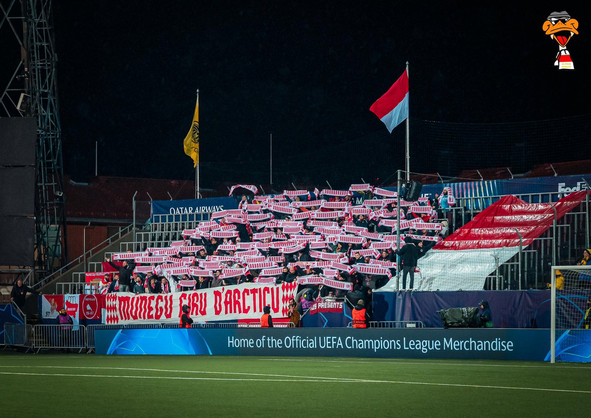 ULTRASMONACO94's tweet image. Bodo - MUNEGU (J4, LDC) 1/3

Belle mobilisation Monégasque avec plus de 200 présents dans ce match au dessus du Cercle Polaire Arctique.

Pour marquer le coup, une animation écharpes-banderole sera déployée en parcage à l’entrée des joueurs.

GIRU D’ARCTICU !