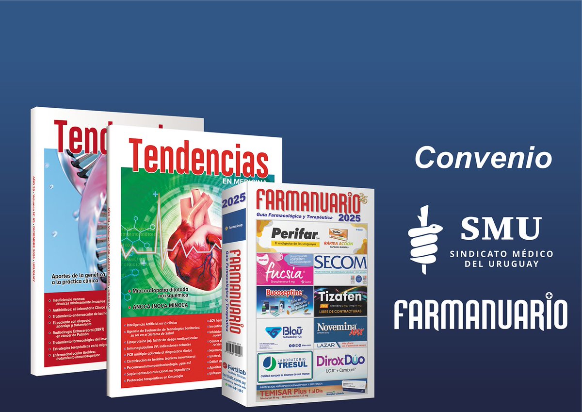 🤝 Nuevo convenio SMU - <a href="/FARMANUARIO/">FARMANUARIO</a>  

✅ Edición anual de Farmanuario y las dos ediciones semestrales de Tendencias en Medicina:
📌 precio bonificado para socios y socias del SMU
📌 12 cuotas sin recargo
📌 entrega incluida a domicilio 

Conocé más 👇👇
smu.org.uy/convenios/farm…