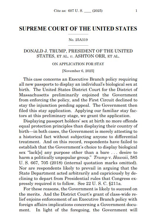 bykatiebuehler's tweet photo. BREAKING: The Supreme Court ALLOWS the Trump administration to refuse to issue passports to transgender and nonbinary individuals that reflect their gender identity amid a legal challenge of the policy change. Liberal #SCOTUS justices dissent. https://t.co/JdfZ7Rb9RO https://t.co/0SSLhYLTN0