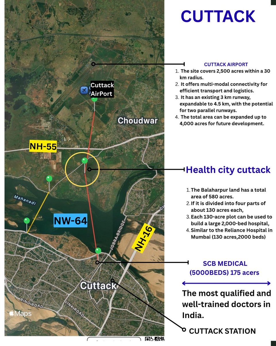 Kindly, the 580-acre Ballarpur Paper Mill land in Choudwar, Cuttack should be considered for developing Odisha’s Healthcare City. The site can accommodate 4 (2,000bed )premium private hospitals, where SCB Medical doctors can collaborate for knowledge sharing,research &amp; innovation