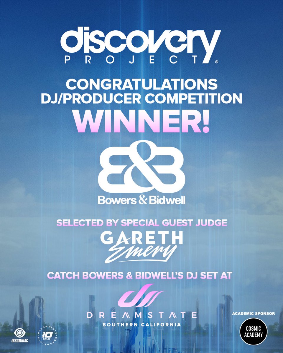 discoveryprjct's tweet image. Congratulations to our @DreamstateUSA #DiscoveryProject winner, Bowers &amp;amp; Bidwell! 🙌 Hand selected by our special guest judge, @garethemery 🥳