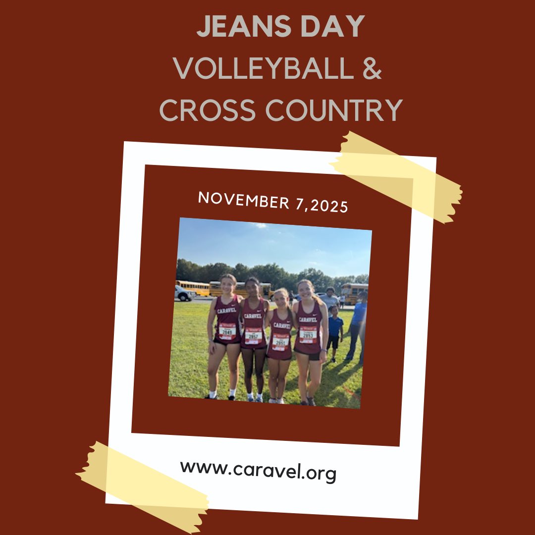 CaravelAcademy's tweet image. Friday, 11.7.25 will be a Jean’s Day benefiting our Volleyball and Cross Country programs.   For $1, students may wear jeans and Spiritwear shirts/crew neck sweatshirts.  No hoodies! 

#caravelacademy #caravelfamily #LearningWithAPurpose #caravelvolleyball #caravelcrosscountry