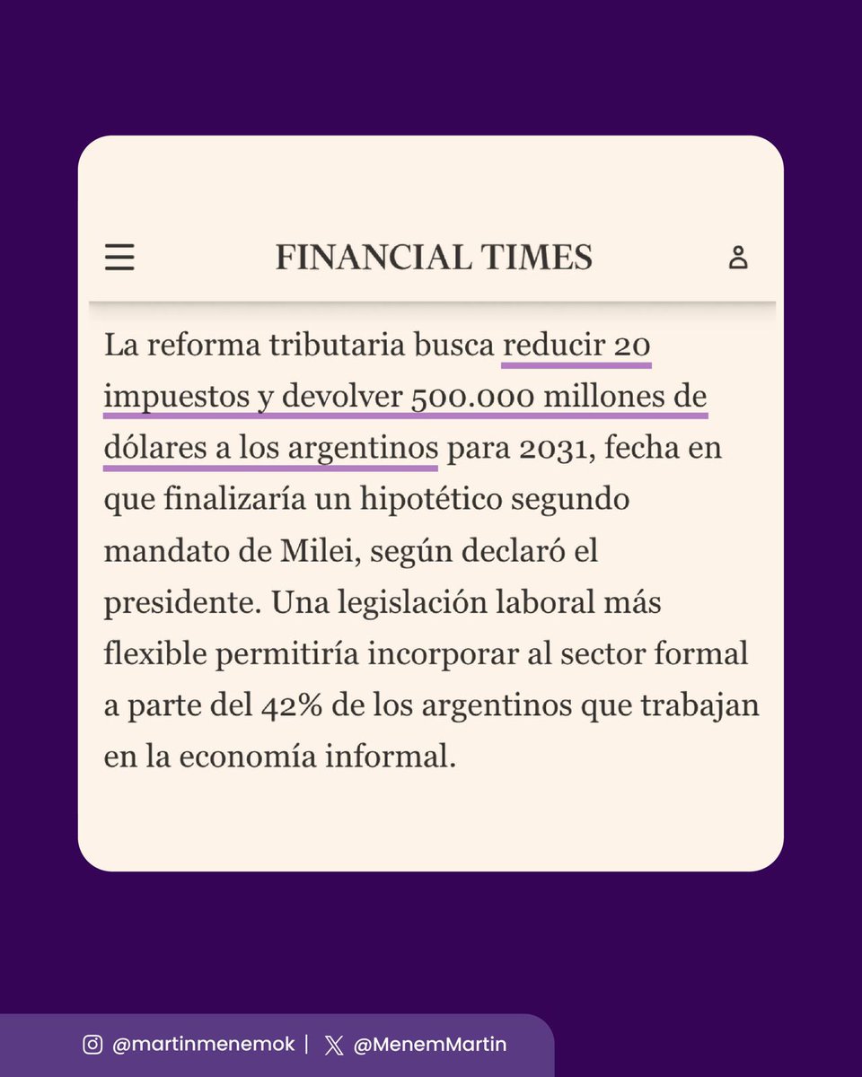 El mensaje de <a href="/JMilei/">Javier Milei</a> es contundente: menos impuestos, más libertad y más trabajo. Seguimos impulsando las reformas que devuelven poder a los argentinos y ponen fin, de una vez por todas, al estancamiento que frenó al país durante décadas.