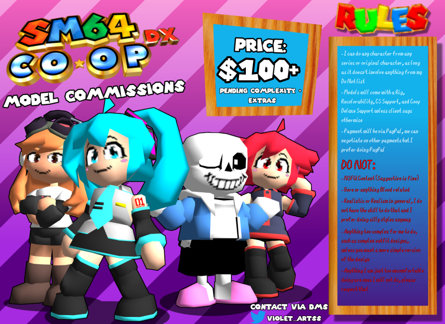 Ehem... 
Comms are officially open AGAIN!!!!

Rules and Info are below, please DM if interested :3