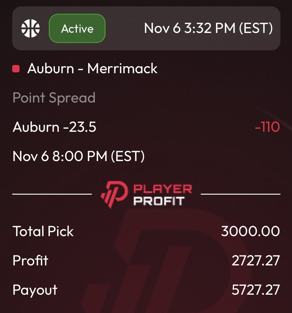 ⭐️💎⭐️ FREE PLAY⭐️💎⭐️

#CBB FREE PLAY 🏀

Auburn -23.5 3U🔒🔨
----------------------------------
RT/LIKE/REPLY FOR MY 5U MAX BET‼️

Bet Placed on @Playerprofit 🔥
Use code 𝗛𝗔𝗠𝗠𝗘𝗥 for 10% Discount ✅

#GamblingX