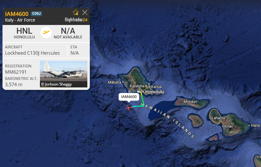 PierreDavideB's tweet photo. IAM4600 - MM62191 - 33FFE5

ITAF C-130J Hercules departing Honolulu. https://t.co/FbcpMdZii8