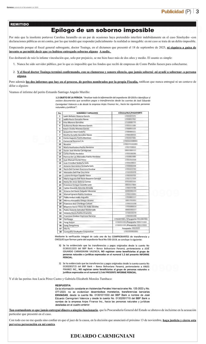 Ya veremos si las interferencias delictivas funcionan en mi contra. Pero que nunca olviden que el poder es efímero.