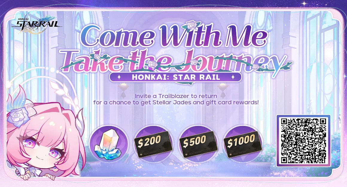 Invite returning Trailblazers to link up with your invitation code and log into the game to win Stellar Jades, gift cards, and other surprise rewards
#hsr #HonkaiStarRail #Cyrene