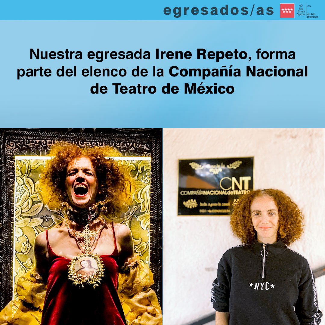 ResadMadrid's tweet image. ✨ #OrgulloRESAD ✨
🎭Nuestra #egRESADa de Teatro del Gesto, Irene Repeto, forma parte de la Compañía Nacional de Teatro de México, institución del INBAL y la Secretaría de Cultura que impulsa la creación y puesta en escena de obras clásicas y contemporáneas. 🌍
#RESAD #Teatro