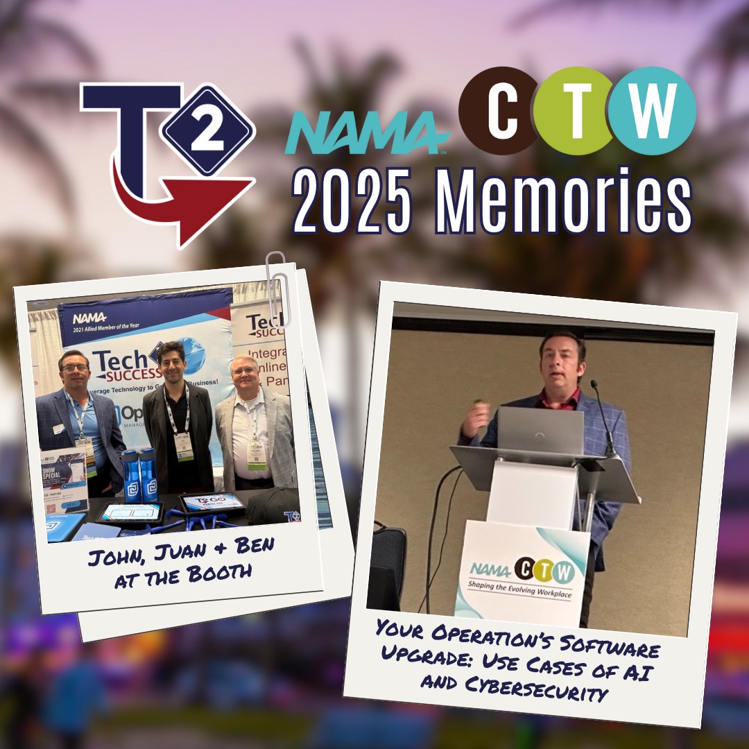 Tech2Success's tweet image. What a week! Thank you to everyone who joined us at #NAMACTW 2025.
Together, we’re shaping the evolving workplace — one smart, secure solution at a time. Missed us at the show? Explore our solutions here ow.ly/maHI50Xo3SH
 #AIandCybersecurity #T2GO #SmarterIT