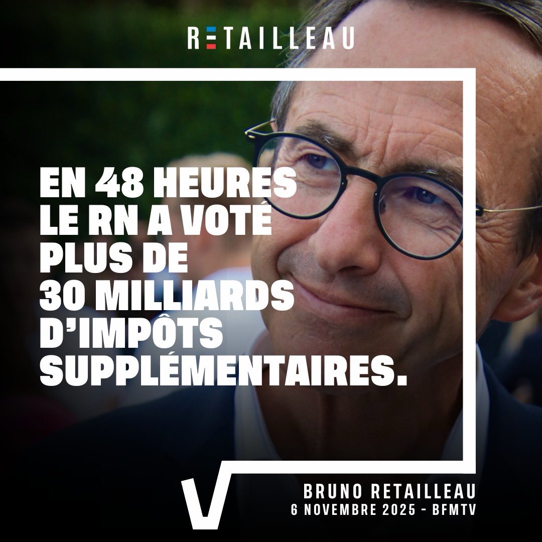 .<a href="/BrunoRetailleau/">Bruno Retailleau</a> : « En 48 heures le RN a voté plus de 30 milliards d’impôts supplémentaires. » #AvecRetailleau