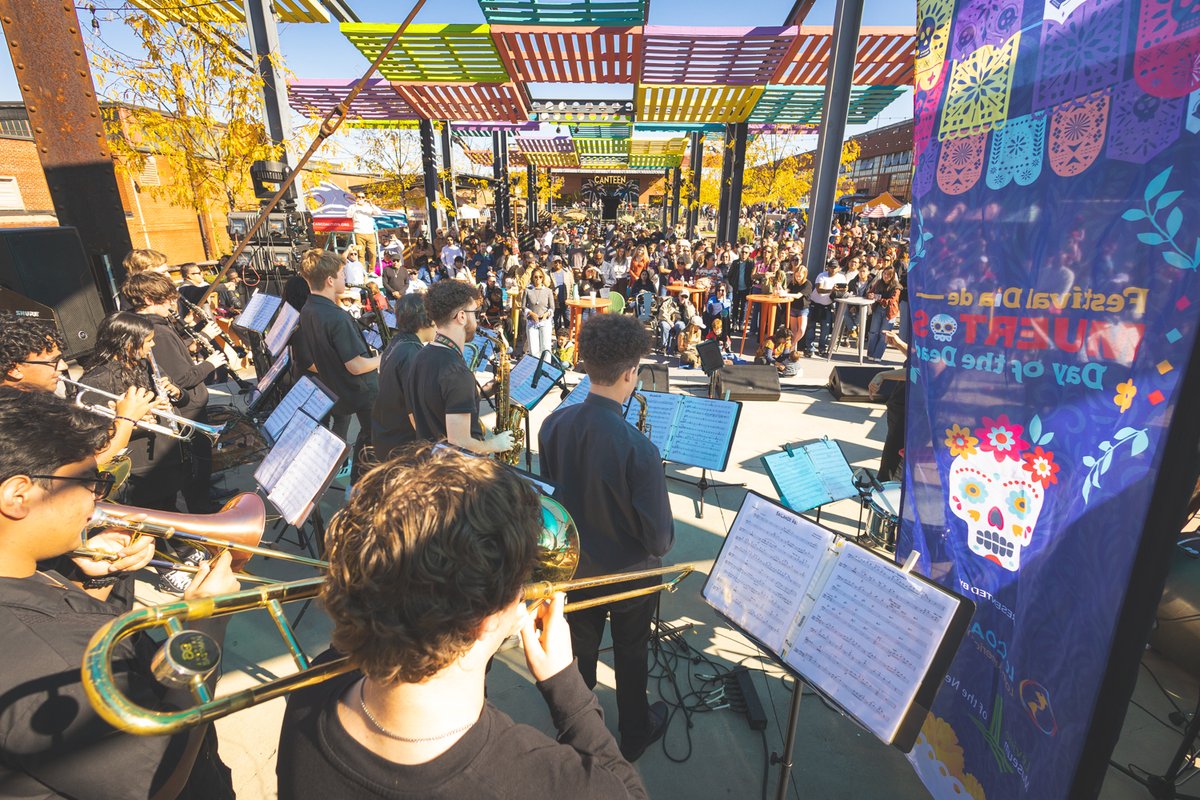Our Nuestro Tiempo Latin Jazz Youth Orchestra had an amazing time performing at the Día De Muertos Celebration, sponsored by the Latin American Coalition and Levine Museum of the New South! The ensemble made some wonderful music and played for a HUGE, supportive crowd!