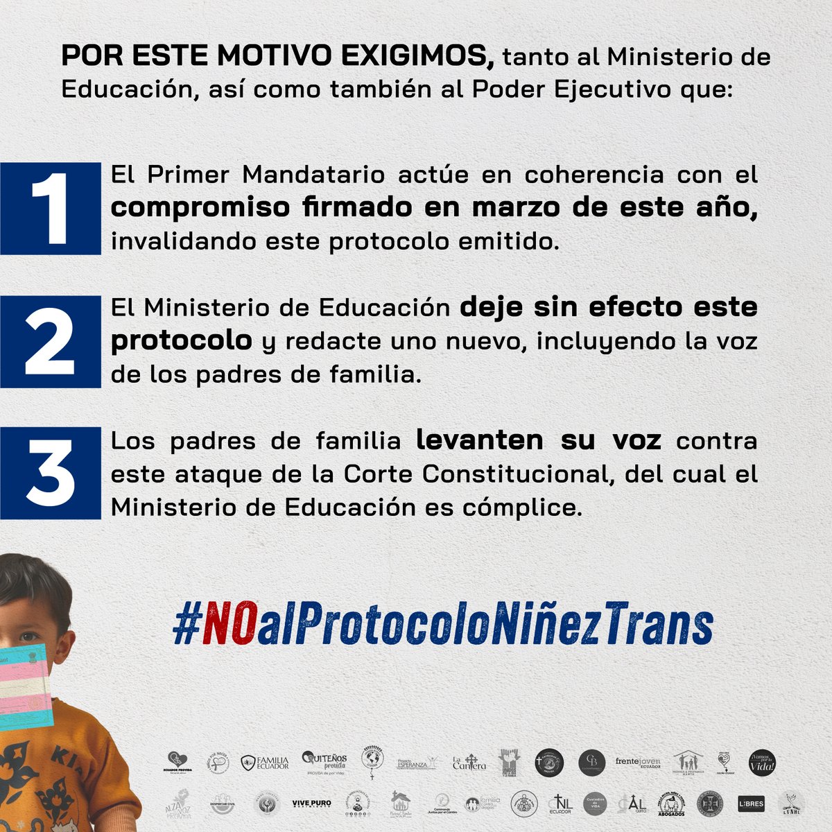❌ REPUDIO AL PROTOCOLO ADOCTRINADOR‼️

Rechazamos un protocolo que se impone por encima de los derechos de los padres de familia a ofrecer a sus hijos una educación libre de ideologías.

🗣️ ¡Pasa la voz!
#ConLosNinosNo 
#NOalProtocoloNiñezTrans
#NOalProtocoloAdoctrinador