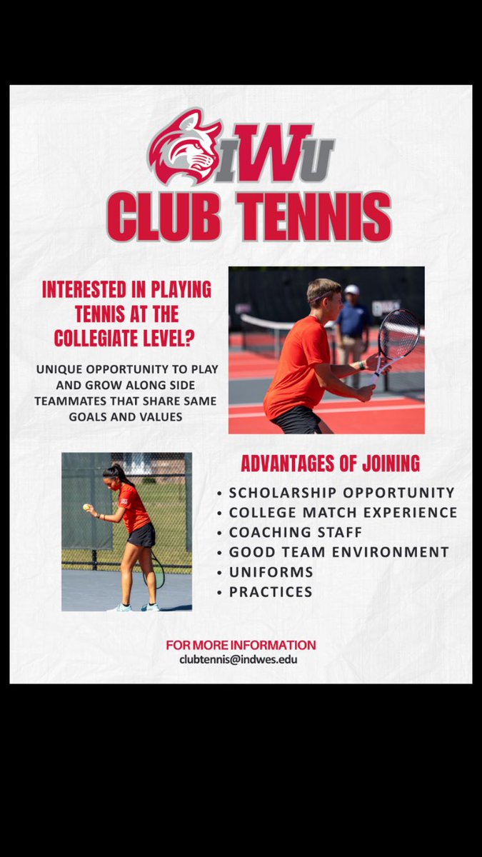 Interested in playing club level tennis in college?  Check out the photo for information.