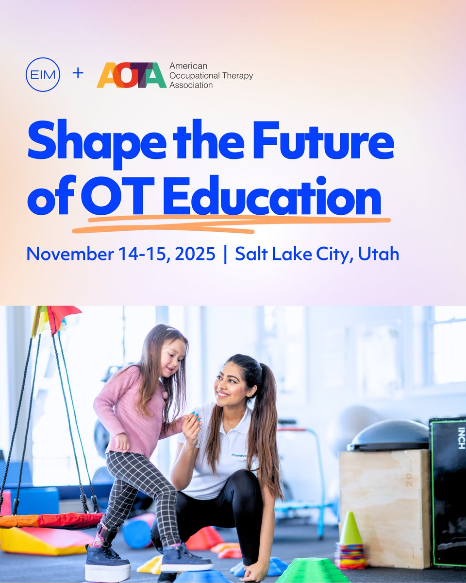 Join EIM at the AOTA Education Summit Nov 14-15 in Salt Lake City, Utah! 🎉 We partner with universities nationwide to deliver hybrid, accelerated OTD programs that prepare the next generation of occupational therapists for impactful careers. 

Learn more: eimpartnerships.com