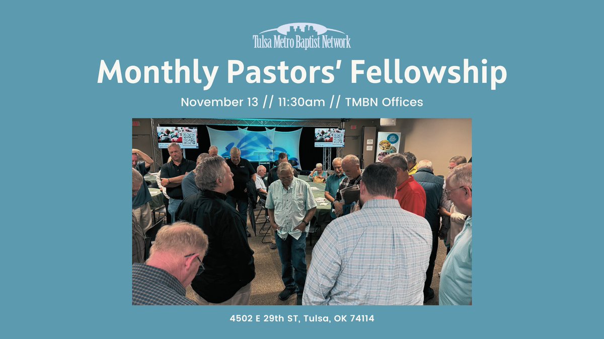TMBNdotNET's tweet image. RSVP Today! Pastors&apos; Fellowship Is Thursday, Nov 13, at 11:30am, at TMBN // Guest: Andy Taylor, East Central Regional Ministry Partner, Oklahoma Baptists  conta.cc/4oservL