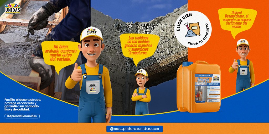🧱Logra acabados más limpios y profesionales con #UnicretDesmoldante, el producto ecológico que evita la adherencia del concreto a moldes de madera o metal. 

💪Protege tus encofrados, ahorra tiempo y consigue superficies lisas, sin manchas. 

#PinturasUnidas #UnicretDesmoldante