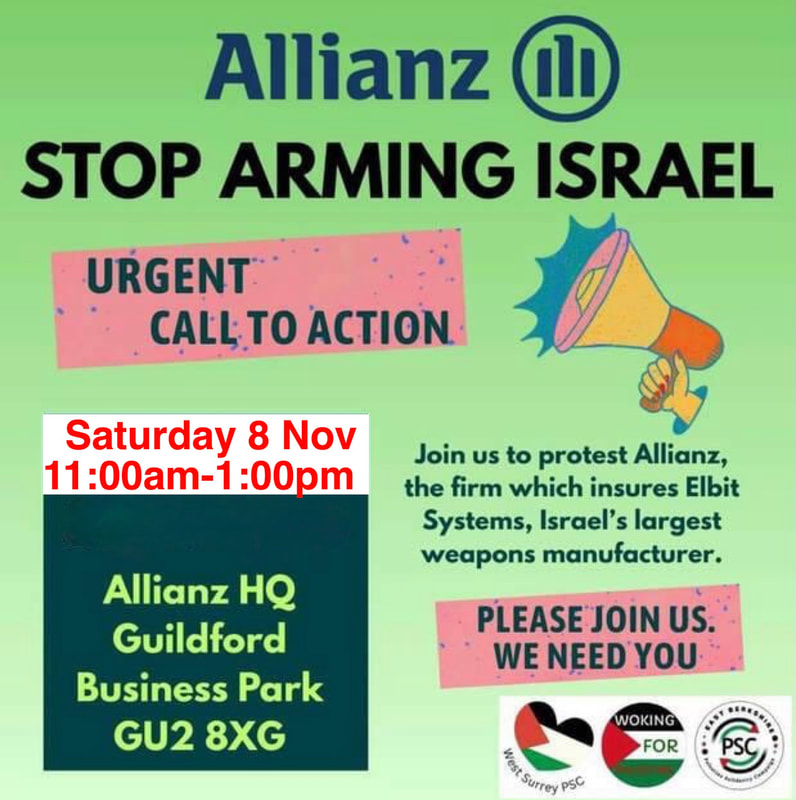 This Saturday - join us to protest Allianz's insurance of the genocide!
Meet on the road side of the building.