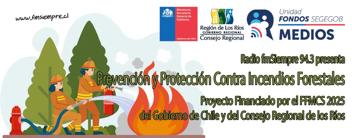 Escucha en nuestra emisora “PREVENCION Y PROTECCION CONTRA INCENDIOS FORESTALES” Proyecto financiado por el FFMCS del Gobierno de #Chile y el Consejo Regional de Los Ríos #Corral #Mafil #SanJose #Paillaco #Valdiviacl #ffmcs2025