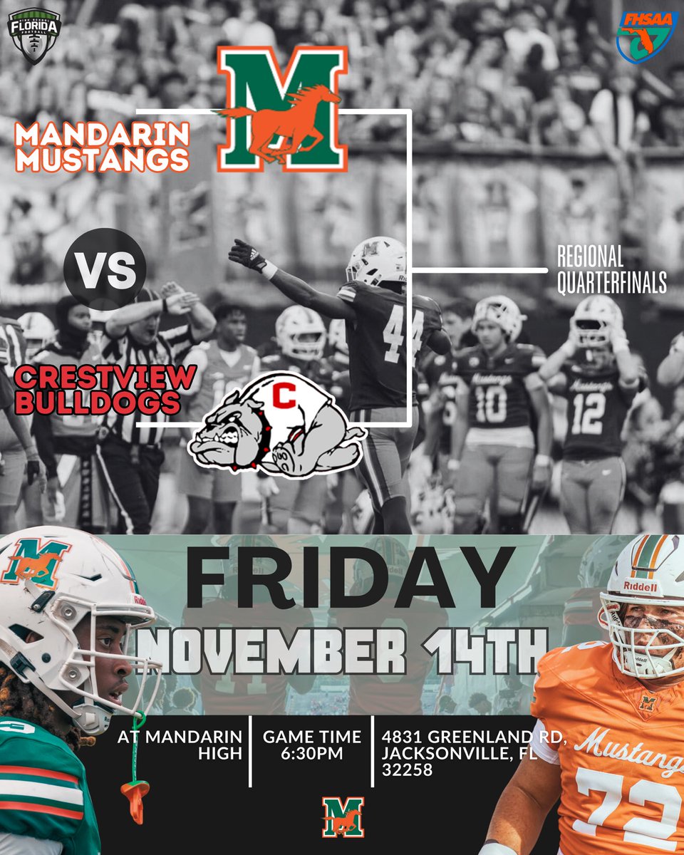 Mandarin_HS_FB's tweet image. Next Friday we’re back in The Corral !!

🆚 @crestview_fb 

#Plus2 | #LTBU